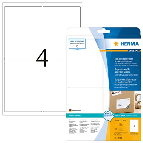 Herma Etichette Staccabili, 99,1 X 139 Mm, Etichette Adesive A4 Per Stampante, 4 Etichette Per Foglio, Bianco