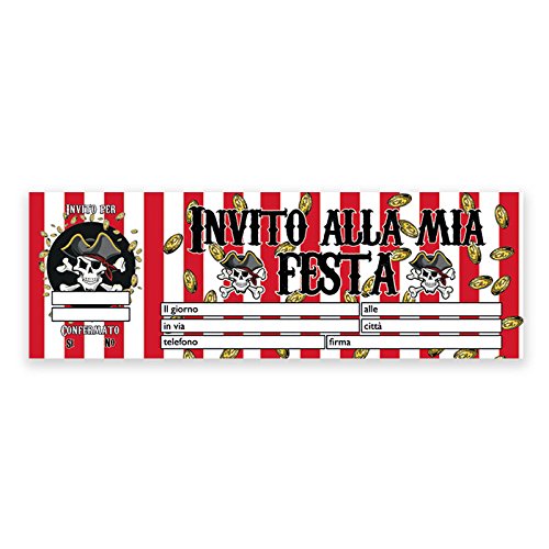 Inviti Festa Compleanno Pirati Pirates - Blocchetto Da 20 Pz.