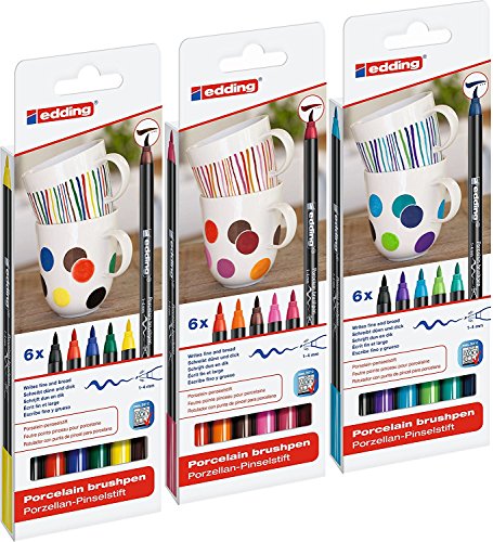 Edding 4200 Porzellan-Pinselstift (Auch Für Glas Und Keramik) [ Alle 3 Sortierungen ] Porzellan-Brushpen Zum Bemalen Und Beschriften Von Geschirr, Tas
