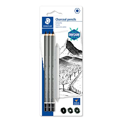 Mars Lumograph Charcoal 100 C Design Journey – Blister 3 Matite Grafite Assortiti (H, M, S) + 1 Estompe