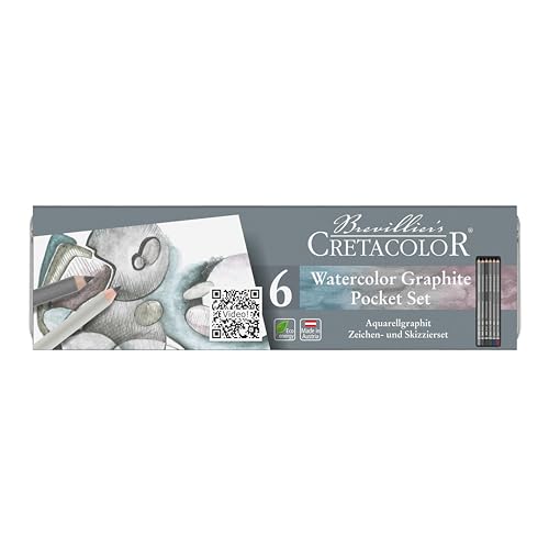 Cretacolor Watercolor Graphite Pocket Set, Matite Di Grafite Acquerellabili, 3 Colori E 3 Graduazioni Di Grafite, Robusta Custodia In Metallo, Polvere
