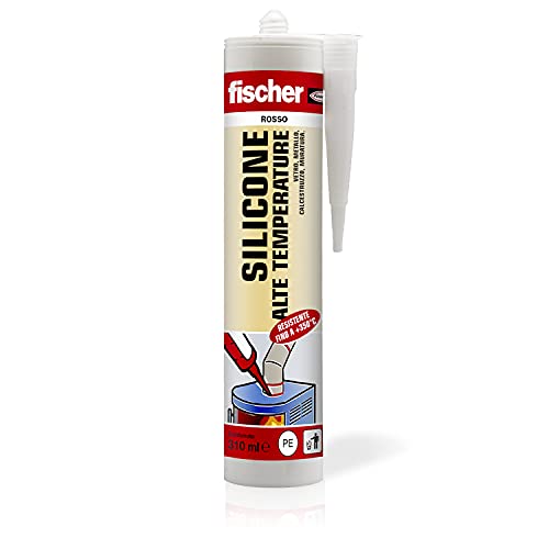 Fischer Silicone Sigillante Alte Temperature Sat Rosso, Fino A 350°, Acetico, Per Muratura, Plastiche, Metallo, Vetro E Ceramica, Ottimo Su Caminetto