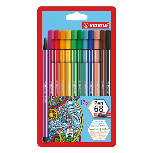 Pennarello Premium - Stabilo Pen 68 - Astuccio In Cartone Da 12 - Colori Assortiti