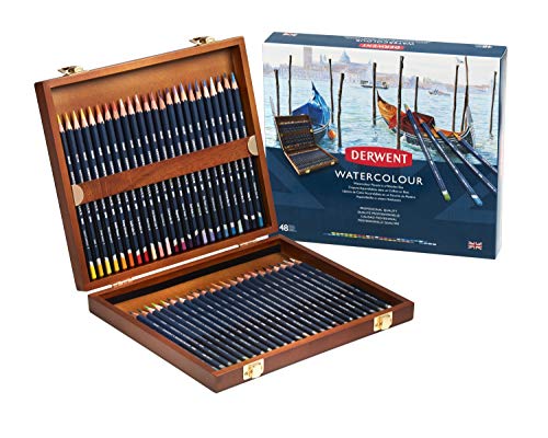 Derwent Watercolour Set Di 48 Matite Acquerellabili Per Disegnare E Colorare, Ideali Per Sfumare E Stratificare, Astuccio In Legno Incluso, Qualità Pr
