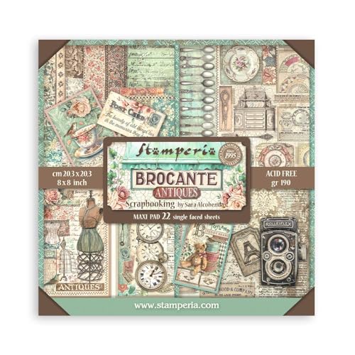Stamperia Blocco Per Scrapbooking 22 Fogli Cm 20,3 X 20,3 (8 X 8 Pollici) Singolo Fronte Brocante Antiquariato