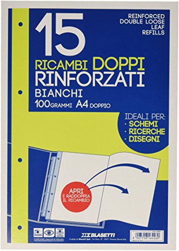 Blasetti - Ricambi Doppi Ideali Per Schemi, Ricerche, Disegni. Fogli Formato A4 Doppio, Carta Da 100Gr, Con Fori D'Archiviazione - Bco