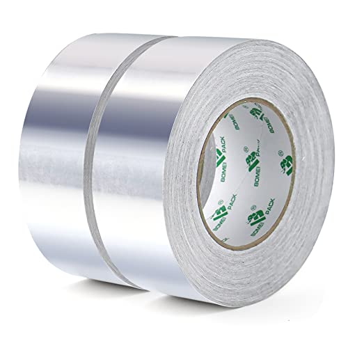 Bomei Pack Nastro Adesivo In Foglio Di Alluminio Da 2 Pezzi, Nastro Adesivo Isolante In Foglio Di Alluminio 50Mm × 50M Per Condotti E Tubi