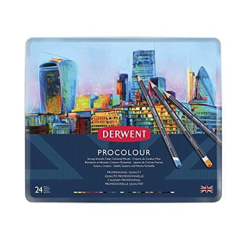 Derwent Procolour Set Di 24 Matite Colorate Con Anima Rotonda Da 4 Mm E Consistenza Liscia In Una Confezione Regalo Di Legno, Adatte A Disegnare E Col