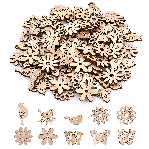Jinlaili 100Pcs Fette Di Legno Dell Animali E Uccello/Decorazioni Natale, Fai Da Te Decorazione In Legno, Natalizi Decorazione Artigianato, Etichette