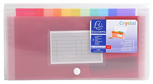 Exacompta 55398E - Classificatore 7 Scomparti In Polipropilene Cristallo, 26X14 Cm, Bianco Trasparente