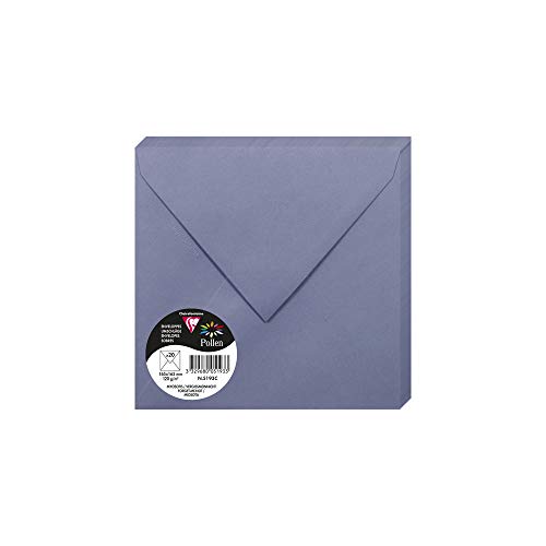 Clairefontaine 5193C - Pacco Da 20 Buste Gommate - Formato Quadrato 16,5X16,5Cm - 120G/M² - Colore Blu Myosotis -Inviti Eventi E Corrispondenza - Gamm