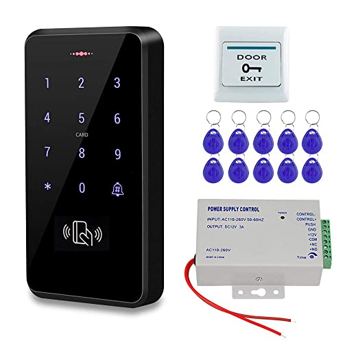 Hfeng Kit Sistema Di Controllo Accessi Porte Esterne Ip68 Lettore Di Schede Tastiera Rfid Impermeabile + Alimentatore + Pulsante Uscita Porta + 10 Pz