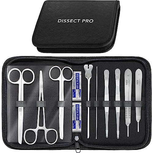 Aiesi® Set Per Dissezione Anatomica Con 9 Strumenti In Acciaio Inox E Custodia Con Cerniera Dissect Pro, Kit Strumentario, Garanzia Italia 24 Mesi