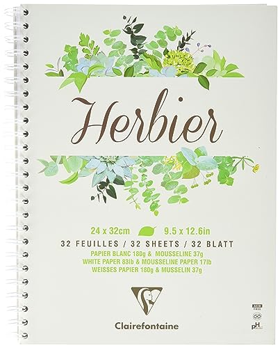Clairefontaine 975180C - Album A Spirale Herbarium 64 Pagine 24X32 Cm Carta Bianca 180G Con Divisori In Carta Velina 37G