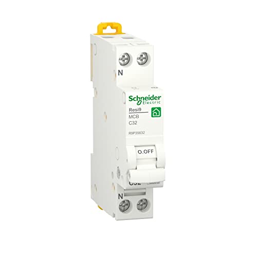 Schneider Electric R9P35632 Interruttore Magnetotermico, Resi9 Mcb, Curva C, 1P+N Poli, Bianco, 32A Corrente Nominale