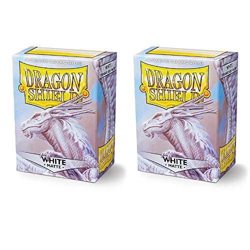 Dragon Shield Matte, Weiß/White 200 Titolare Della Carta, Maniche (2 Packs, 2X100) Per Tcgs Pokemon Mtg Magic