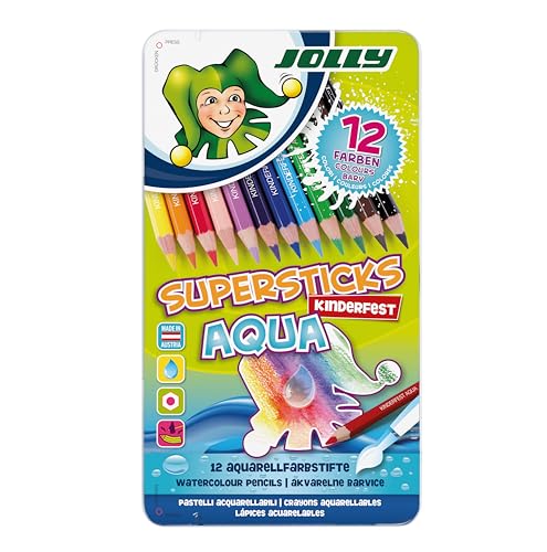 Jolly Superstick Aqua Matite Colorate, Matite Colorabili Ad Acqua, 12 Pz, Acquarellabili, Infrangibili, Riutilizzabili Con La Punta