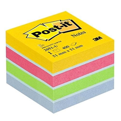 Post-It Cubo Mini Di Foglietti, Colori Ultra, 51 Mm X 51 Mm, 400 Fogli/Blocchetto, 1 Blocchetto/Confezione - Per Appunti, Elenchi & Promemoria