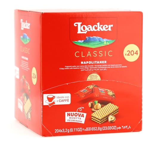 Candyfrizz Selection – Loacker Wafer Minis Napolitaner - Confezione Monoporzione Da 3,2Gr – Dispenser Da 204 Pezzi