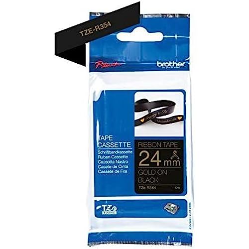 Brother Textiles Tze-R354 - Nastro Adesivo Dorato Su Nero, Larghezza 24 Mm, Lunghezza 4 M (Per Brother P-Touch D600Vp, E500Vp, E550Wvp, H500, P700, Cu