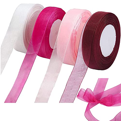 4 Pezzi Nastro Organza Decorativo, Nastri Di Chiffon Di Organza, Nastro Organza Trasparente, Per Confezioni Regalo, Nastri Per Feste Di Compleanno, Gh