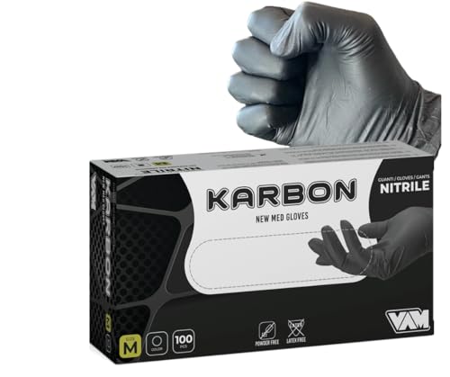 Vam Karbon Guanti In Nitrile Neri 5,5 Grammi Extra Spessi 50% Di Spessore In Più Al Nostro Guanto Onix Ideali Estetica, Ho.Re.Ca.,Industria,Tatuatori