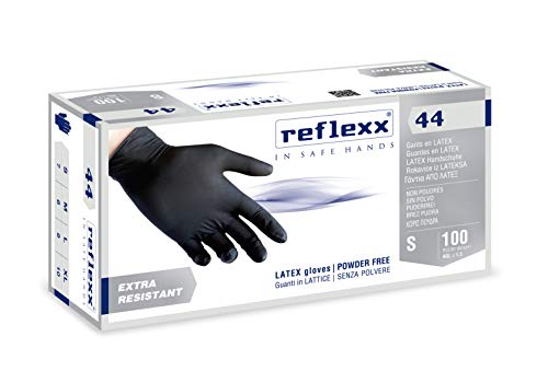 Reflexx R44, Guanti In Lattice Senza Polvere Gr. 6.2, 100 Pezzi, Nero
