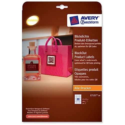 Avery Opaque Qr Code Label 20 Per Sheet 45X45Mm White Square Ref L7121-20.Uk [400 Labels]