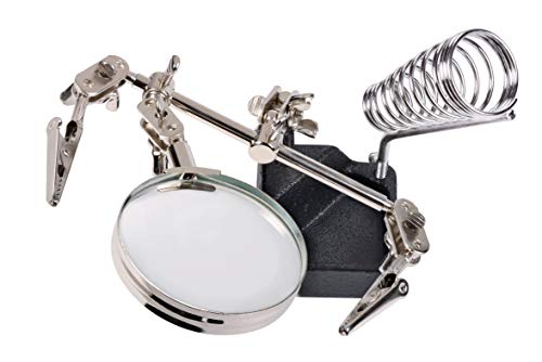 Rothenberger Industrial Dritte Hand, Löthilfe Mit Lupe Und Flexible Greifarme, Krokodil-Klemme Inklusive Standfuß Und Lötkolben-Halter, Helping Hand, 