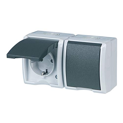 Rev Ritter 0510221777 A-Form, Presa Elettrica 2 Moduli Ip44 Ap, Grigio