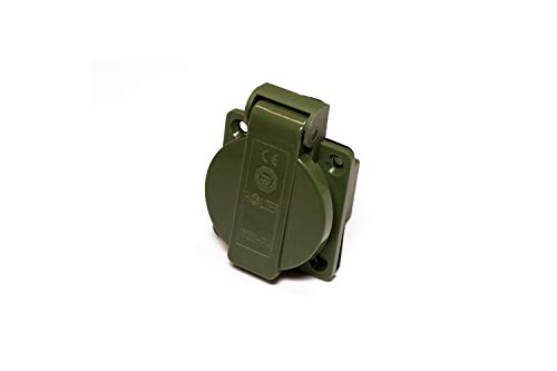 Holzer 8 Pezzi/Presa Da Incasso Schuko, 16 A, Per Ambienti Umidi, Pa6, Con Guarnizione A Flangia (Verde Oliva Ral6003/8 Pezzi)