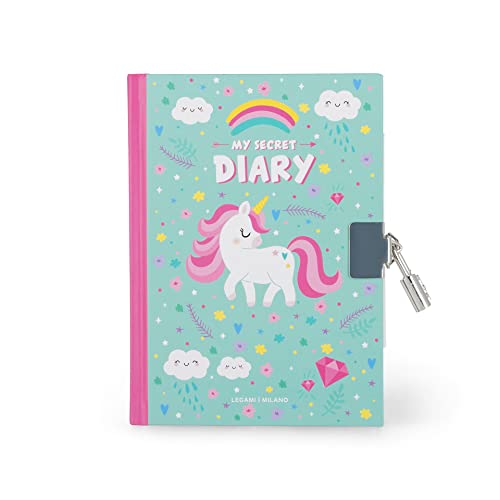 Legami - Diario Segreto Con Lucchetto, 328 Pagine, Con Segnapagina, In Carta Certificata,11X15,5 Cm, Tema Unicorn