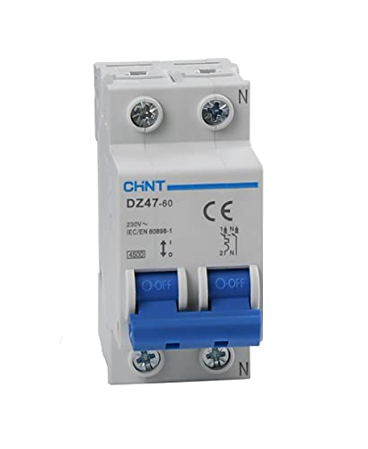 Chint Interruttore Magnetotermici Serie Dz47-60 / Eb Curva C, Cod. 187004 (Bipolare 2 Moduli 1P+N, 230Vac-20A)