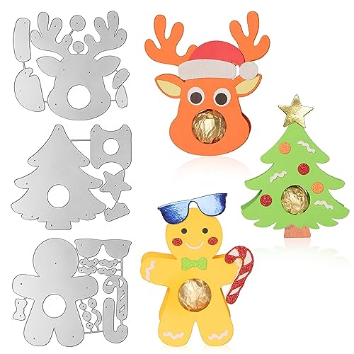 3 Set Fustelle Natale 3D Per Cioccolato Stencil Cutting Dies Scatole Di Cioccolato Leccalecca Natalizie Fustelle Per Creazioni Fai Da Te Decorazioni T