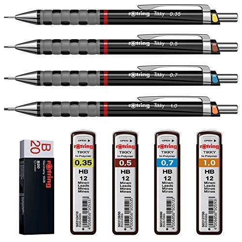 Rotring Tikky - Kit Da 3 Portamine Con Codice Cromatico 0,35 / 0,5 / 0,7, 4Er Komplettset, 1