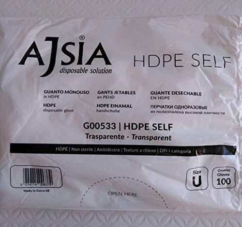 Ajsia Guanti Polietilene Hdpe Confezione 100 Pezzi Senza Polvere