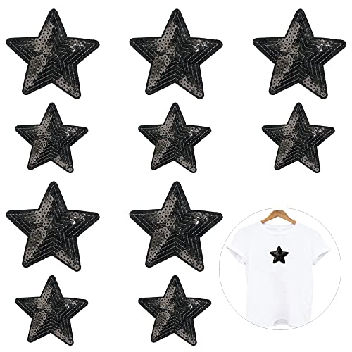 Nifocc Toppa Ricamata Con Stelle, Con Paillettes, Con Stelle Nere, Termoadesiva, Per Vestiti, Jeans, Giacche, Cappelli, Borse, Zaini, Scarpe, Decorazi