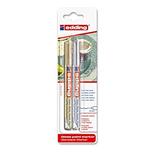 Edding 780 Marcatore A Vernice Lucida, Oro, Argento, Confezione Con 2 Pennarelli, Punta Rotonda Extra-Fine 0,8 Mm, Impermeabile, Altamente Coprente, B