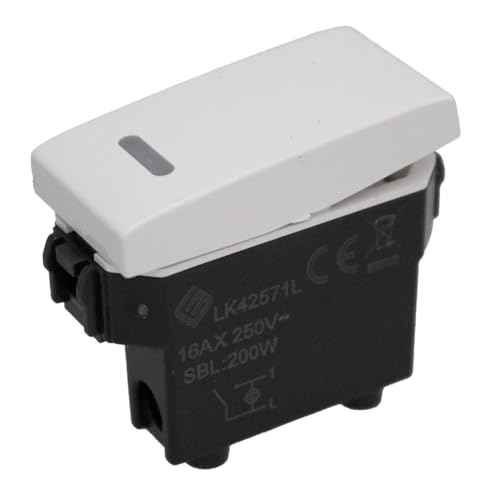 Interruttore Unipolare, 1P 16A 220V, Compatibile Con Bticino Living, Compatibile Con Vimar Plana (Bianco, Con Indicatore Luce Led)