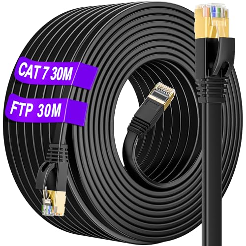 30M Cat 7 Cavo Impermeabile Esterno Interno Ethernet Da 30 Metri, Cavo Di Rete Lan Cat7 Schermato Ad Alta Velocità Per Internet Veloce 10Gbps 600Mhz-S