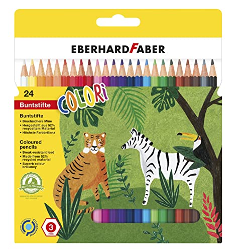 Eberhard Faber 514824 - Matite Colorate Colori, Forma Esagonale, In 24 Colori, In Astuccio Di Cartone, Per Dipingere, Illustrare E Disegnare