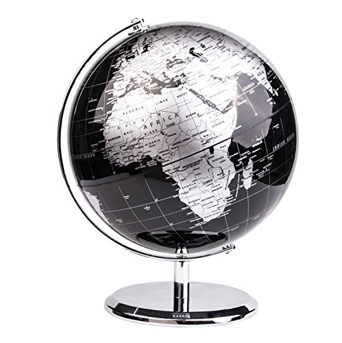Exerz 20Cm Mappamondo - Mappa Inglese - Con Base In Metallo Globo Della Scuola Decorazione/Educazione/Geografica/Moderna - Diametro 20Cm Nero Metalliz