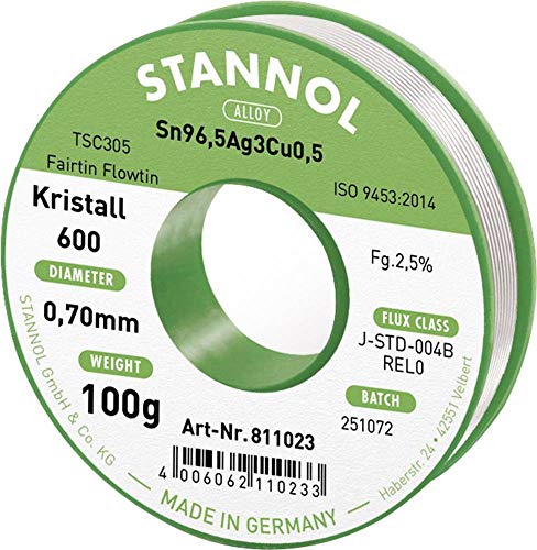 Stannol 811023 Flowtin Tsc305 Fairtin Kristall 600 - Filo Di Saldatura Da 0,7 Mm, Bobine Da 100 G