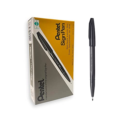 Pentel Original Sign Pen S520 Fibre Tip Pen 2Mm Tip 1Mm Line Black (Pack 12)