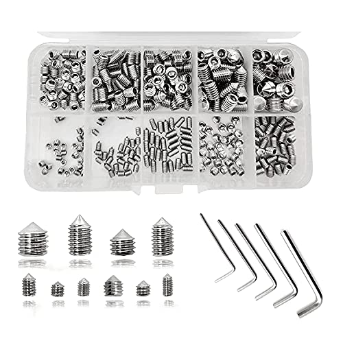 290 Pz Viti Senza Testa Con Punta, Viti A Brugola Acciaio Inox, M3 M4 M5 M6 M8 Fissaggio Punta A Cono Viti Filettatura Metrica Con 5 Pz Chiave A Brugo