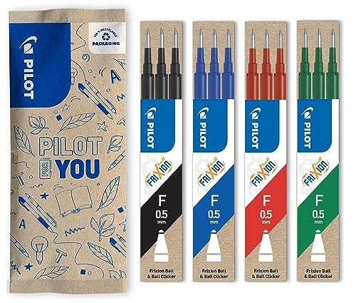 Pilot - Set Di 4 Set Di 3 Ricariche, Frixion Ball 0.5, Ricariche Cancellabili Per Penna A Sfera - Blu, Nero, Verde, Rosso - Punta Fine