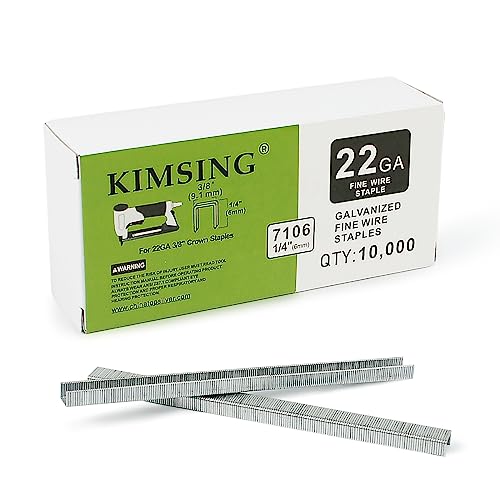 Kimsing 7106 22 Gauge 71 Series Zincato Tappezzeria Staples, 3/8 "Corona 1/4" Lunghezza Gamba, Elementi Di Fissaggio Per Pinzatrice Filo Fine (1 Scato