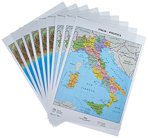 Cwr Cartina Geografica Italia Fisica E Politica, Formato A4, Confezione Da 10
