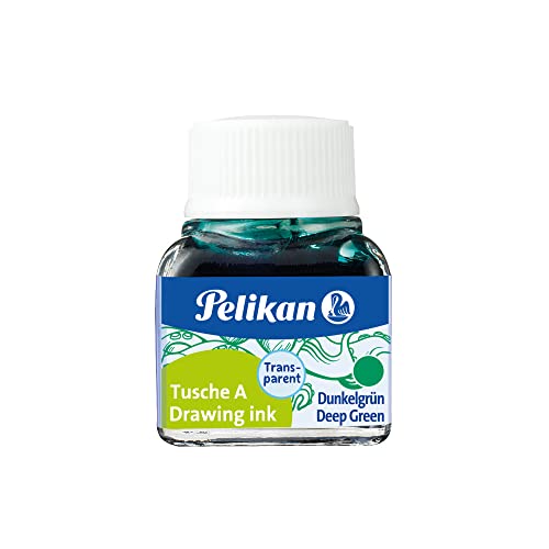 Pelikan 201566 Inchiostro China 523-07, Verde Scuro, 10 Ml In Vetro, Utilizzabile Su Carta, Cartoncini Da Disegno E Film Opacizzati