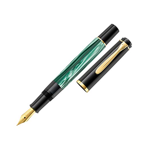 Pelikan 984187 - Penna Stilografica Linea M200 Classic, Verde Marmorizzato/Nero, Dettagli Oro 24K, Pennino In Acciaio Inossidabile, Dimensione F, In C